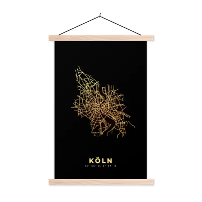 Produktbild von MuchoWow® Textilposter Köln - Karte - Gold - Stadtplan 120x180 cm mit holzfarbenen Rahmen - Textil-Plakat
