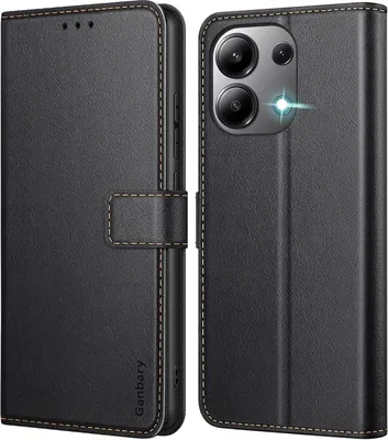 Immagine prodotto di Custodia per cellulare Xiaomi Redmi Note 13 4G in pelle Flip Cover nera con slot per schede e funzione stand