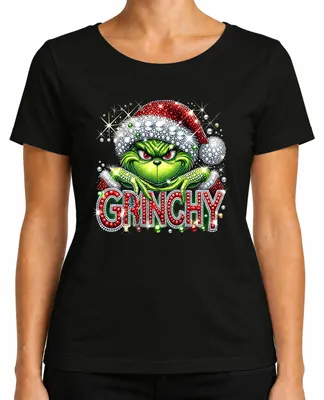 Produktbild von Grinchy Weihnachten Glitzer Strass Santa Frech Ugly Christmas Xmas Damen T-Shirt, Schwarz, M