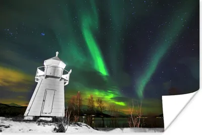 Produktbild von MuchoWow® Poster Nordlichter - Leuchtturm - Norwegen 180x120 cm - Fotoplakat