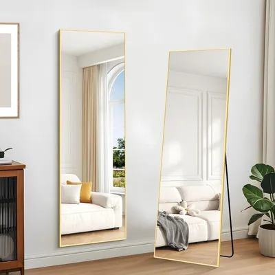 Immagine prodotto di Specchio a figura intera, specchio da parete, 147 x 44 cm, cornice in alluminio dorato, da appendere o da appoggiare, inclinabile
