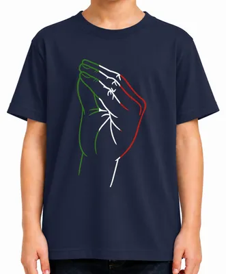 Obrázok produktu pre Talianska vlajka s modliacimi sa rukami, motív modlitby, viery, "Bella Italia", detské tričko, tmavomodrá farba, veľkosť 152