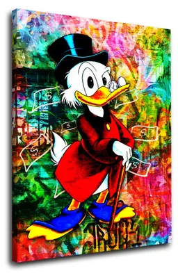 Produktbild von Comic Dagobert Pop Art Leinwandbild Wandbild Geld und Erfolg: 40x60x2cm