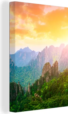 Zdjęcie produktu dla OneMillionCanvasses® - Obrazy na płótnie - 90x140 cm, Góry - Drzewa - Zachód słońca - Natura, Dekoracja ścienna - Zdjęcie na płótnie - Obraz na drewnianej ramie - Dekoracja ścienna - Sypialnia