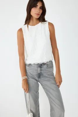 Produktbild von Ärmellose Bluse mit Spitzenstickerei, Ecru, L