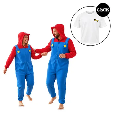 Obrázek produktu pro Onesie Kigurumi pyžamo Super Mario převlek kostým M: 155 - 165cm + Oversize tričko M