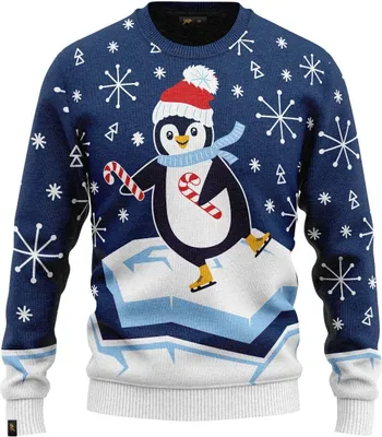 Produktbild von JAP Weihnachtspullover - Skateguin - Perfekte Passform ohne Jucken - Damen und Herren - S - Blau