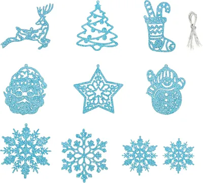 Produktbild von 42-teiliges Weihnachts-Schneeflocken-Ornament, glitzernde Schneeflocke, hängende Dekoration, Weihnachtsbaum-Anhänger für Winterbaum, Fenstertür-Dekor, Blau