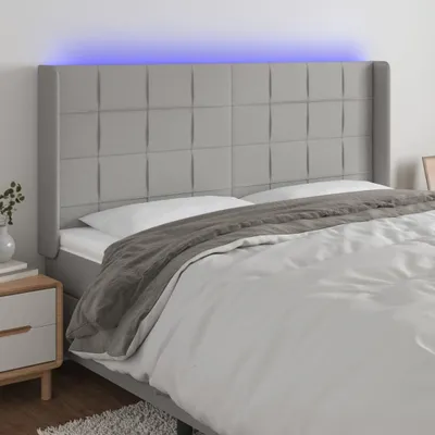Produktbild von [Home] LED Kopfteil Hellgrau 163x16x118/128 cm Stoff , Neue Mode 2024 im häuslichen Leben