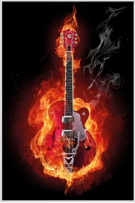 Produktbild von Wallario Wandbild Brennende Gitarre, Größe: 61 x 91,50 cm, Poster mit weißem Aluminiumrahmen