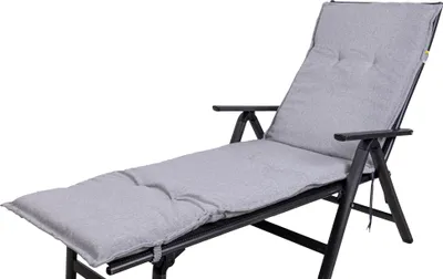 A light gray chaise lounge cushion on a black frame.