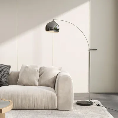 Zdjęcie produktu dla Lampa stojąca Sweiko, regulowana wysokość, włącznik nożny, podstawa imitująca marmur, wysokość 170-180 cm, kolor srebrny/czarny