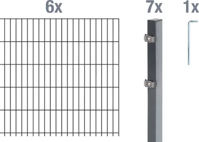 Produktbild von Alberts Doppelstabmatten Zaun, Höhe 120 cm, Länge 12 m, Zaun-Komplettset zum Einbetonieren, anthrazit, Pfosten 60x40 mm