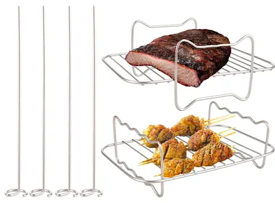 2er-Set Grillrost für Heißluftfritteuse, Edelstahl, mit 4 Spießen