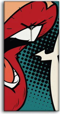 Produktbild von Wohnzimmer-Bild Leinwand Uhr Kunstdruck 30x60 Moderne Pop Kunst Mund WOW Vintage - schwarze Hände