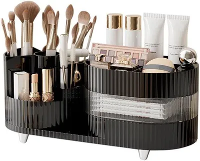 Obrázok produktu pre Uniqoos® 360° otočný organizér na make-up a kozmetiku – priestranné úložisko s držiakmi na štetce, veľkými zásuvkami na šperky, všestranný, vyrobený z ABS plastu