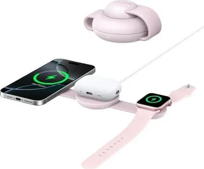 Produktbild von Anker MagGo Kabellose Ladestation (3-in-1, Faltbares Ladepad) Lotus Pink