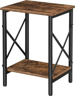 Produktbild von Famanu Beistelltisch mit Ablage - X-förmiges Design - Stahlrahmen - Einfache Montage - Rustikales Braun
