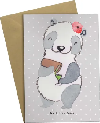 Produktbild von Mr. & Mrs. Panda Grußkarte Kneipenwirtin Herz - Grau Pastell - Geschenk, weihnachtskarten, Klappkarte, Kneipe, einladungskarten, Cocktails, hochzeitskarten, Gaststätte