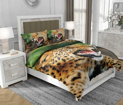 Produktbild von Bettwäsche 140x200 cm + 2x70x80 cm, 3-teilig, 100% Baumwolle, Satin, Reißverschluss, Tiger, Bunt - SOVIO | So.0048