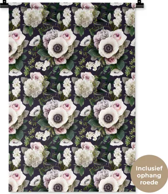 Produktbild von MuchoWow® Wandteppich Wandbehang Blumen - Anemone - Collage 60x90 cm Tapisserie Dekoration Wandtuch - Foto-Teppich - Abwaschbar