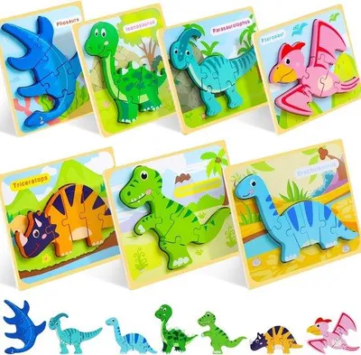 Zdjęcie produktu dla Drewniane puzzle dla dzieci w wieku 2–4 lat, 7-elementowe puzzle z dinozaurami dla dwulatków, puzzle dla dzieci w wieku 3–5 lat, zabawki przyjazne dla dzieci w wieku 2–3 lat