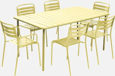 Produktbild von sweeek - Gartentisch aus Stahl 2 Sessel und 4 Stühle - Gelb