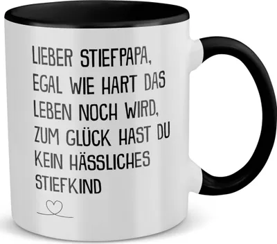 Produktbild von 22Feels Stiefpapa Geschenk Vatertag Bonuspapa Stiefvater Tasse Geburtstag Herrentag Weihnachten Patchwork Stiefeltern Kaffeetasse Männer (Weiss-Schwarz)