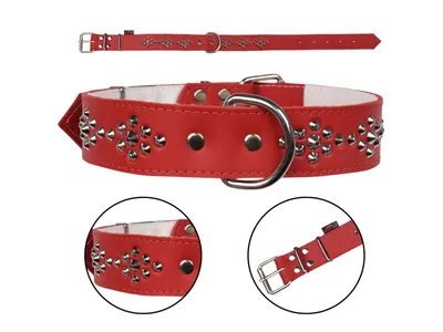 Obrázek produktu pro Červený kožený obojek s cvočky, obojek pro psa 40mm/67cm