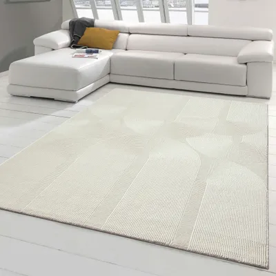 Obrázok produktu pre Recyklovací koberec s modernými oválnymi tvarmi lemovaný krémovou farbou - 160 x 230 cm