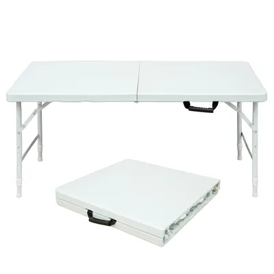 Image de Table pliante portable et robuste de 125 cm avec poignées, réglable en hauteur, multifonctionnelle, idéale pour le camping et les fêtes, capacité de charge de 135 kg