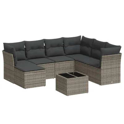 Produktbild von vidaXL 8-tlg. Garten-Sofagarnitur mit Kissen Grau Poly Rattan