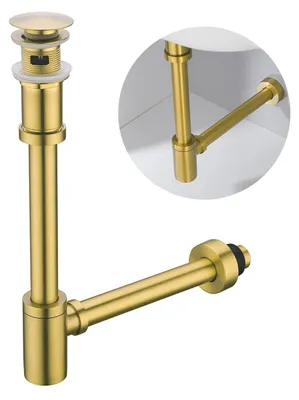 Produktbild von Waschbecken Ablaufgarnitur Pop-Up Gold, universeller Geruchsverschluss aus Messing 1 1/4 Zoll mit Überlauf, gebürstetes Gold für Badezimmer, einfache Installation