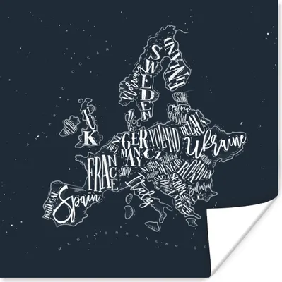 Produktbild von MuchoWow® Poster Karte - Europa - Kreidetafel 100x100 cm - Babyzimmer
