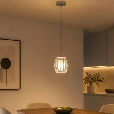 Produktbild von LED Hängeleuchte, Metall, Glas, Acryl, Silber, E27, warmweiß, H 120 cm