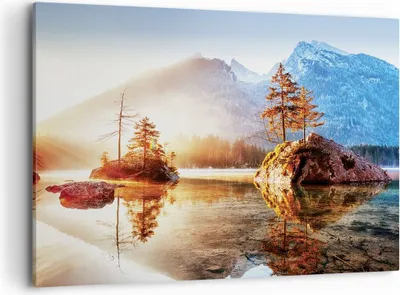 Produktbild von Bild auf Leinwand - Leinwandbild - Einteilig - Morgendämmerung Berge See - 100x70cm - Wand Bild - Wanddeko - Wandbilder - Leinwanddruck - Bilder - Wanddekoration - Leinwand bilder - AA100x70-4617