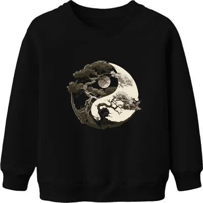 Produktbild von Baum des Lebens Yin Yang Mond Zen Balance Natur Meditation Yoga Uni Kinder Sweatshirt Pullover, Schwarz, 152