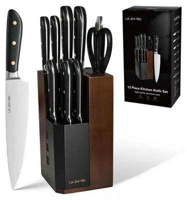 Produktbild von Messerset 13-teilig Edelstahl mit Messerblock und Messerschärfer, Schwarz