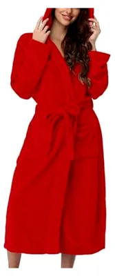 Produktbild von Damen-Bademantel mit Kapuze aus Flanell, weich und lang, rot, Größe XXL