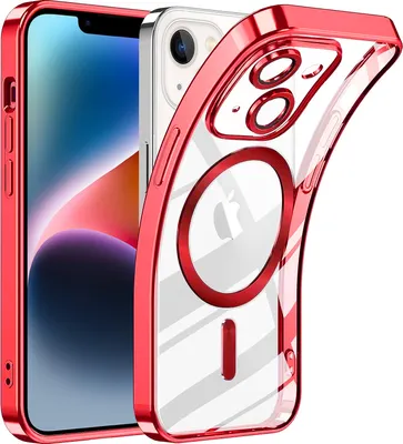 Immagine prodotto di Custodia per iPhone 15 con protezione Magsafe e fotocamera, custodia magnetica ultra sottile con copertura trasparente rossa