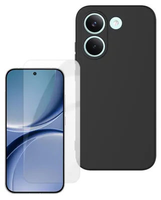 Image de Coque de téléphone portable + verre de protection pour Xiaomi Poco X8 Pro - Kit de coque en TPU 9H, noir