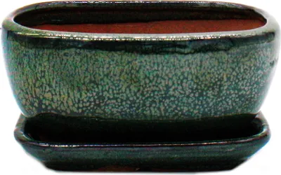 Image de bonsai bol avec soucoupe Gr. 2 - Vert - rectangulaire - Modèle gb5 - l 17cm - l 13cm - h 7,5 cm