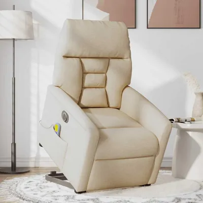 Produktbild von vidaXL Elektrischer Massagesessel mit Aufstehhilfe Creme Stoff