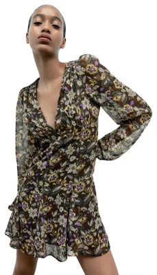 Productafbeelding van Zara mini-jurk voor dames, bloemenprint, chiffon, meerkleurig, maat M