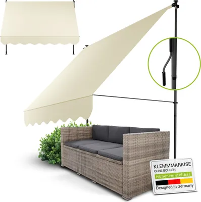 Produktbild von Juskys Klemmmarkise Kapstadt 250x120 cm - Höhenverstellbar, Montage ohne Bohren, wasserabweisende Beschichtung - Beige