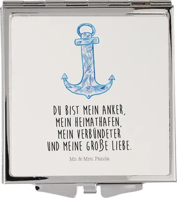 Produktbild von Mr. & Mrs. Panda Schminkspiegel Anker Blau - Weiß - Geschenk, Handspiegel, Kleiner Spiegel, Frauen, Quadratischer, Lustige Sprüche, Klappspiegel