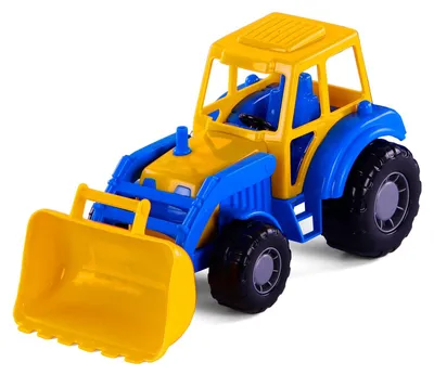 Immagine prodotto di Trattore giocattolo blu per bambini piccoli con rimorchio ribaltabile, lungo 27,2 cm