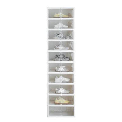 Produktbild von OFMOTRA Schuhschrank weiß 1 Ebenen Schuhregal Schuhkommode für 20 PaareTransparente Schranktür faltbar 35 x 45 x 174.5cm Schuhboxen Aufbewahrungsboxen