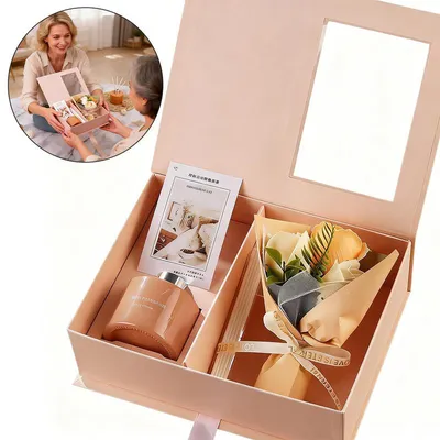 Produktbild von Duftkerzen Geschenkset mit Blumen und Diffusor 120ml, Geschenkbox mit LED Lichterkette