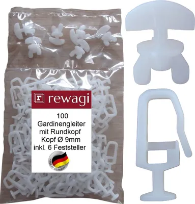 Produktbild von rewagi® 100x Gleiter mit Rundkopf Ø 9 mm + 6 Feststeller – Weiß – Kunststoff – 6 mm